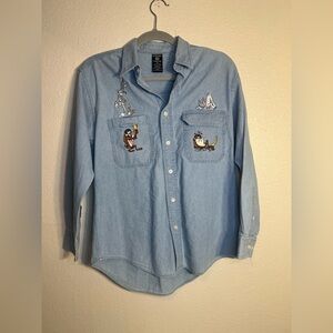 Vintage Denim Style Looney Tunes Button Down Shirt